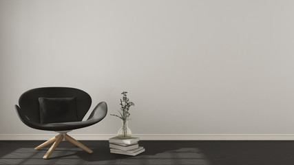 Scandinavian minimalistic background, with gray armchair on herringbone natural parquet flooring, interior design