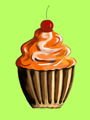 Illustration of delicious cupcake with cream and cherry, sweet pastries, sweet baking, dessert