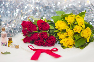 roses and red bow