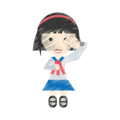 drawing japanese girl student uniform vector illustration eps 10