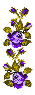 Color image of flowers (roses) using traditional Ukrainian embroidery elements. Can be used as pixel art.  Violet and green tones.
