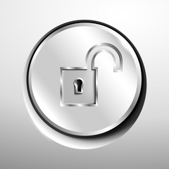 3d logo of chrome unlocked padlock button.