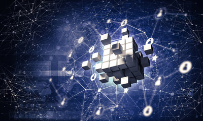 Concept of Internet and networking with digital cube figure on d