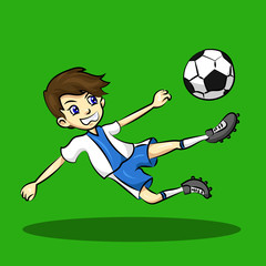 football soccer player boy kicks the ball