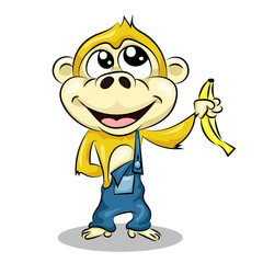 crazy funny cute young little monkey with banana