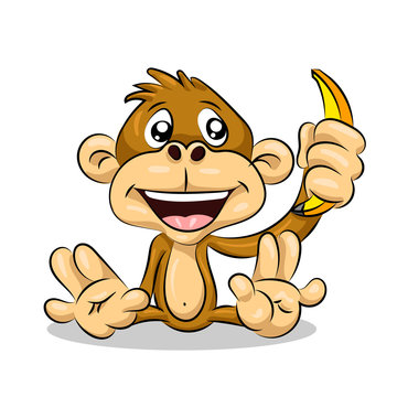 crazy funny cute young little monkey with banana