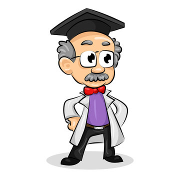 science professor in white coat and academic hat