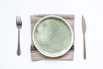 ceramic tableware top view on white background mock up