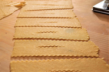 Kneading Dough Flour on Wooden Kitchen 
