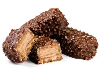 chocolate candy with nuts isolated on white background