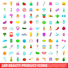 Fototapeta premium 100 beauty product icons set, cartoon style