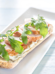 Sandwich with cream cheese smoked chicken