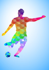 silhouette of a football player. Soccer player shooting , creative drawing, white background
