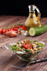 Healthy homemade chickpea and veggies salad, arugula, diet, vege