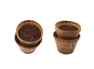 Degradable coconut pot isolated