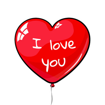 red heart shaped balloon. labeled I love you. suitable for March 8, Valentine's Day, birthday, wedding.
