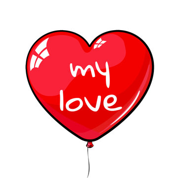 red heart shaped balloon. labeled my love. suitable for March 8, Valentine's Day, birthday, wedding.