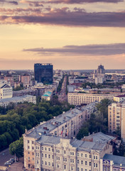 Obraz premium Voronezh, evening summer cityscape, colourful sky at sunset light,vertical image