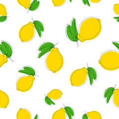 Vector seamless pattern with lemons. Color on white.