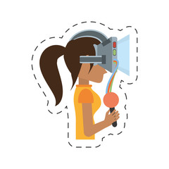 cartoon girl with vr headset control vector illustration eps 10