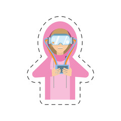 cartoon man with vr goggles control vector illustration eps 10