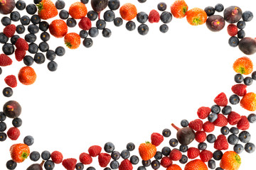 Frame of fruit isolated on white top view