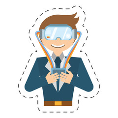 cartoon man with vr goggles control vector illustration eps 10