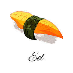 Vector illustration. Eel sushi with nori. Isolated on white background