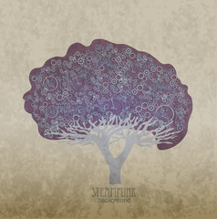 Steampunk style. Template steampunk design for card. Frame steampunk background. The stylized tree.