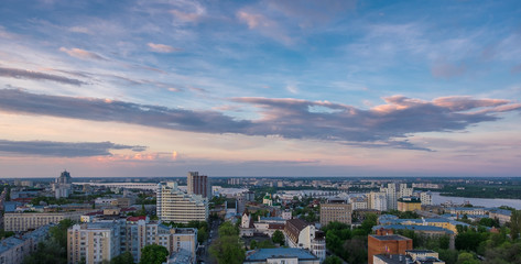 Naklejka premium Voronezh, evening summer cityscape, colourful sky at sunset light