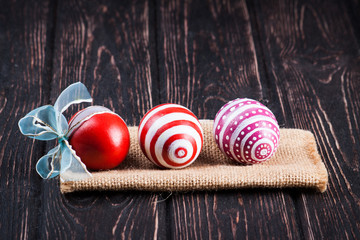 Easter eggs on wood desk.
