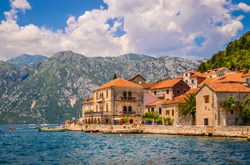 Fototapeta premium beautiful mediterranean landscape. Mountains near town Perast, Kotor bay (Boka Kotorska), Montenegro.