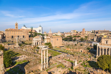 Rome, Italy. View of ruins of the Roman and Imperial forums from Palatine