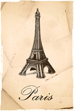 Paryż / Wieża Eiffla / retro pocztówka