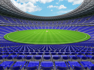 3D render of a round cricket stadium with blue seats and VIP boxes © Danilo