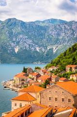 Naklejka na ściany i meble Beautiful mediterranean landscape - town Perast, Kotor bay (Boka Kotorska), Montenegro.