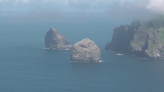 Zooming out from Isle of Boreray viewed from Hirta St Kilda Scotland
