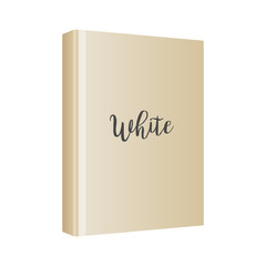 Vertical white book cover template in front side standing on white background, isolated perspective view. Vector mockup