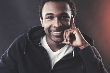 Close up of a young cheerful African American man