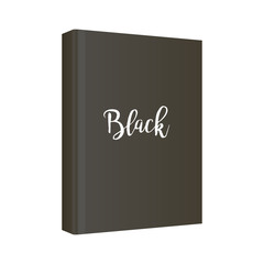 Vertical black book cover template in front side standing on white background, isolated perspective view. Vector mockup