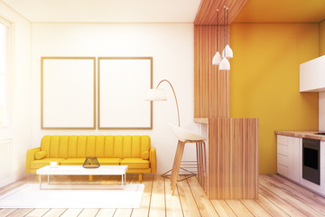 Living room with two pictures in a studio, toned