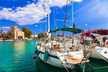 Sailing in beautiful Greek islands - charming tranquil Aegina, Saronics