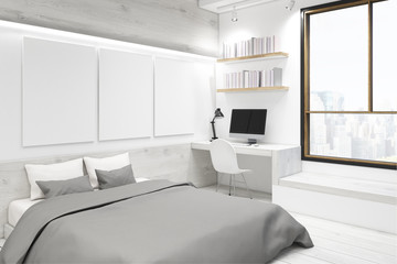 Fototapeta na wymiar White bedroom with picture gallery, corner