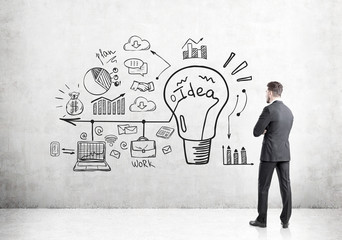 Rear view of businessman looking at bright idea