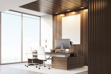 CEO office with wood and windows, side