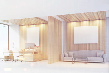 CEO office sofa, table and poster, side, toned