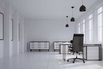 White CEO office, windows, drawers