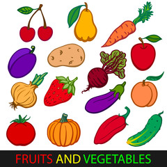 Fruits and vegetables. Set flat vector images.