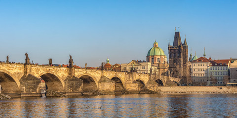 Fototapeta na wymiar Charles Bridge in Prague, Clear Blue Sky