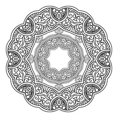 East ornament with Indian pattern. Circular mandala. Decorative black pattern on a white background. Elegant element for decoration.